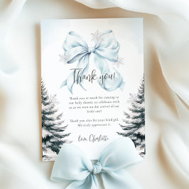 Blue Bow Winter Baby Shower Flat Thank You Card サンキューカード