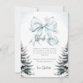 Blue Bow Winter Baby Shower Flat Thank You Card サンキューカード (正面)