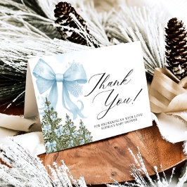 Blue Bow Winter Baby Shower Thank You Card サンキューカード