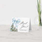 Blue Bow Winter Baby Shower Thank You Card サンキューカード (正面)