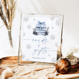 Blue Bow Winter Books Baby Shower Cards & Gifts ポスター