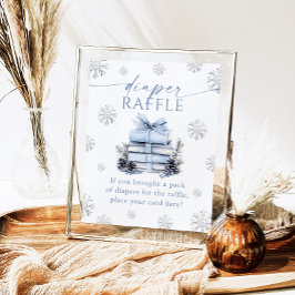 Blue Bow Winter Books Baby Shower Diaper Raffle  ポスター
