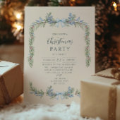 Blue Bow Winter Botanical Christmas 招待状