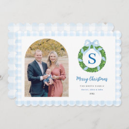 Blue Bow Wreath Christmas Photo Holiday Card シーズンカード