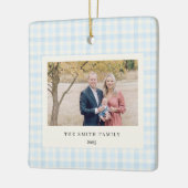 Blue Bow Wreath Gingham Photo Christmas セラミックオーナメント (左)