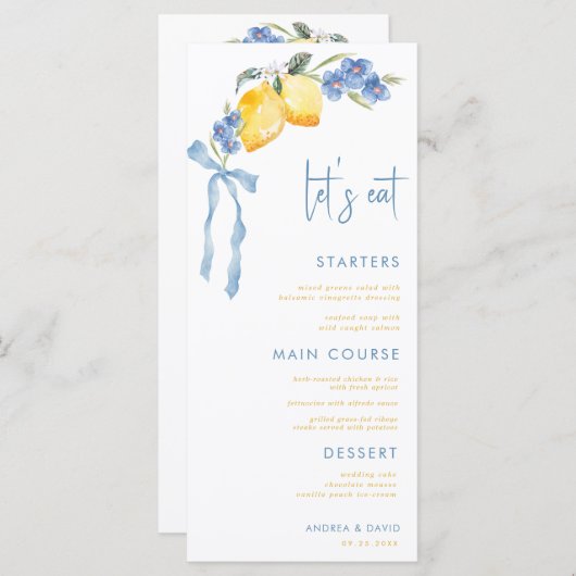 Blue Bow Yellow Lemon Italian Let's Eat Wedding メニュー (正面/裏面)