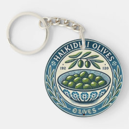 Blue Bowl Greek Olive Picture Design キーホルダー