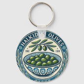 Blue Bowl Greek Olive Picture Design キーホルダー (正面)
