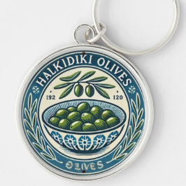 Blue Bowl Greek Olive Picture Design キーホルダー