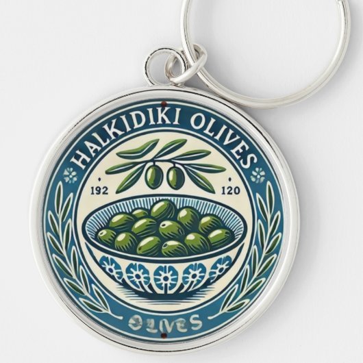 Blue Bowl Greek Olive Picture Design キーホルダー (正面)