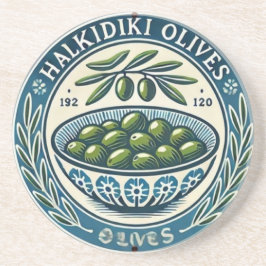 Blue Bowl Greek Olive Picture Design コースター