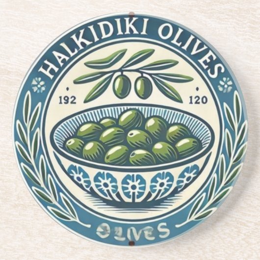 Blue Bowl Greek Olive Picture Design コースター (正面)