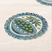 Blue Bowl Greek Olive Picture Design ペーパーコースター (アングル)