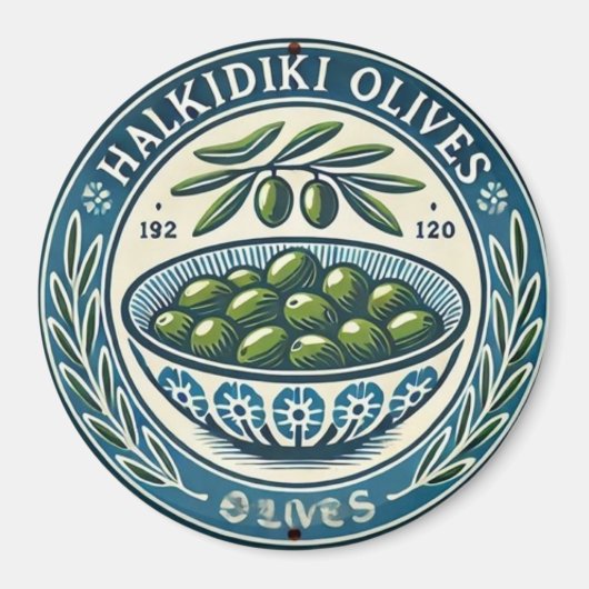 Blue Bowl Greek Olive Picture Design マグネット (正面)