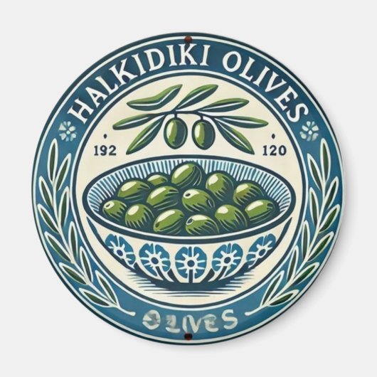 Blue Bowl Greek Olive Picture Design マグネット (正面)