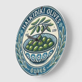 Blue Bowl Greek Olive Picture Design ラージ壁時計 (傾斜)