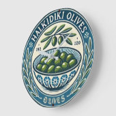Blue Bowl Greek Olive Picture Design ラージ壁時計 (傾斜)