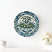 Blue Bowl Greek Olive Picture Design ラージ壁時計 (ホーム)