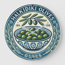 Blue Bowl Greek Olive Picture Design ラージ壁時計
