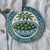 Blue Bowl Greek Olive Picture Design 缶バッジ (インサイチュ)