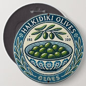 Blue Bowl Greek Olive Picture Design 缶バッジ (正面&裏面)