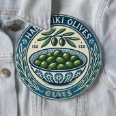 Blue Bowl Greek Olive Picture Design 缶バッジ (インサイチュ)