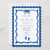 Blue Bows & Baby Toes Elegant Baby Shower  招待状 (正面)