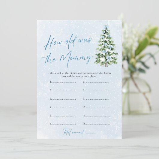 Blue Bows Christmas Baby How Old Was Mommy Game 招待状 (スタンド正面)