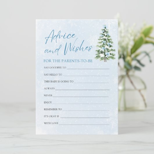 Blue Bows Christmas Baby Shower Advice and Wishes 招待状 (スタンド正面)