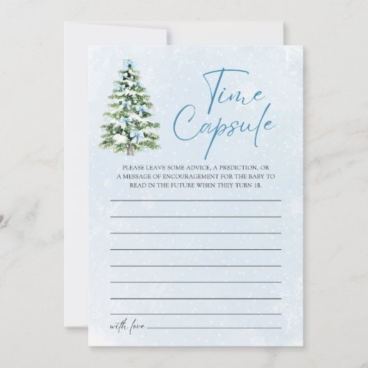 Blue Bows Christmas Baby Shower Time Capsule Game 招待状 (正面)