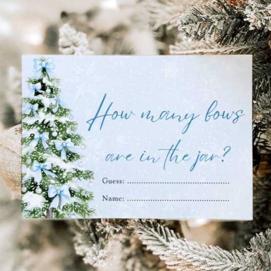 Blue Bows Christmas How Many Bows Baby Shower Game 招待状