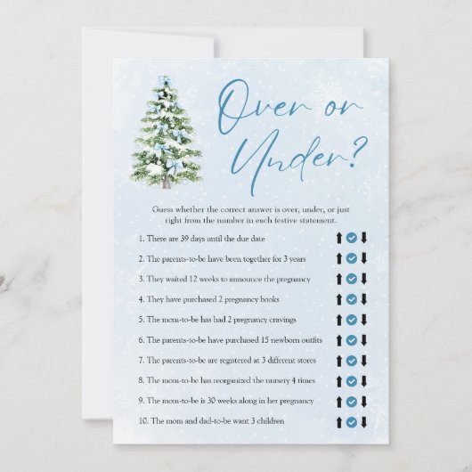 Blue Bows Christmas Over Or Under Baby Shower Game 招待状 (正面)