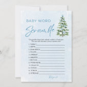 Blue Bows Christmas Tree Baby Word Scramble Game 招待状 (正面)