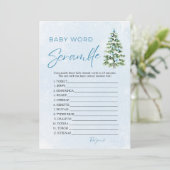 Blue Bows Christmas Tree Baby Word Scramble Game 招待状 (スタンド正面)