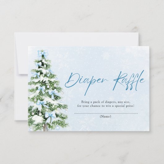 Blue Bows Christmas Tree Diaper Raffle Baby Shower 招待状 (正面)