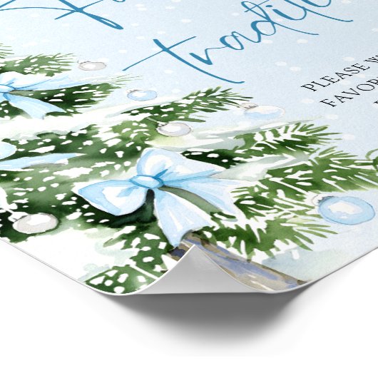 Blue Bows Christmas Tree Family Traditions Game ポスター (角)