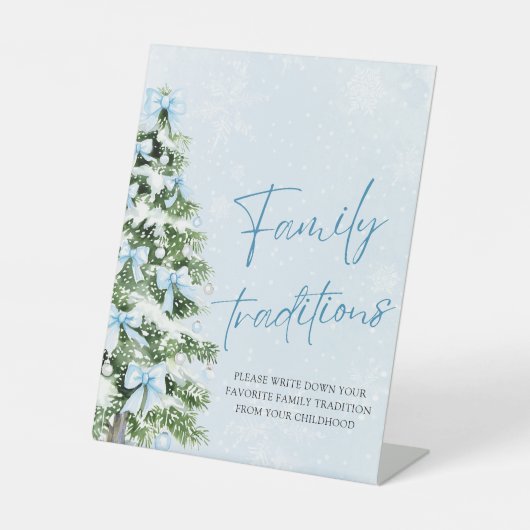 Blue Bows Christmas Tree Family Traditions Game 台座サイン (正面)