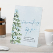 Blue Bows Christmas Tree Parenting Tip Jar Game 台座サイン (インサイチュ)