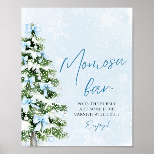 Blue Bows Christmas Tree Snowflake Momosa Bar Sign ポスター (正面)