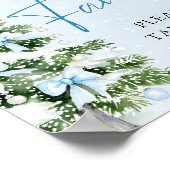 Blue Bows Christmas Tree Winter Baby Shower Favors ポスター (角)