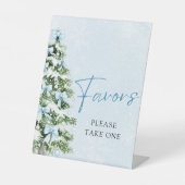 Blue Bows Christmas Tree Winter Baby Shower Favors 台座サイン (正面)