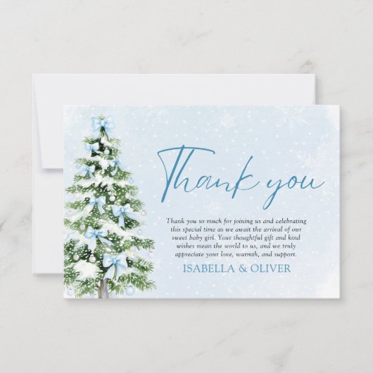 Blue Bows Christmas Tree Winter Thank you card サンキューカード (正面)