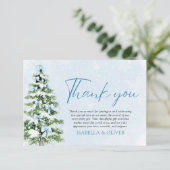 Blue Bows Christmas Tree Winter Thank you card サンキューカード (スタンド正面)