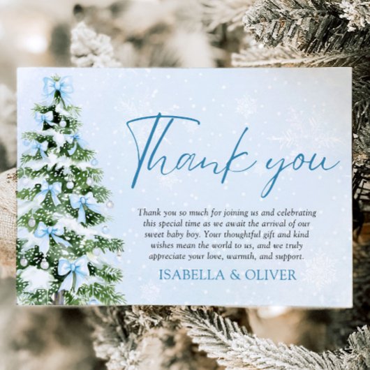 Blue Bows Christmas Tree Winter Thank you card サンキューカード