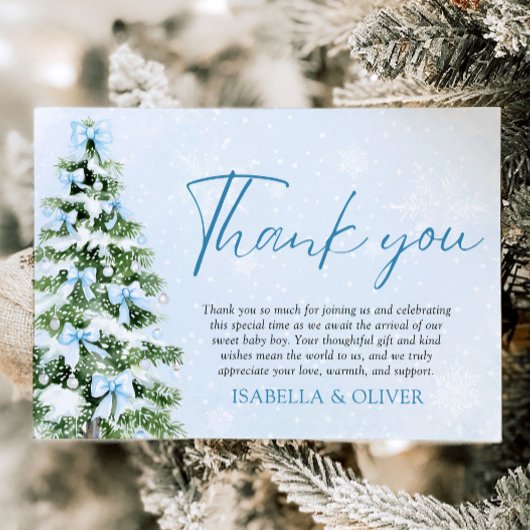 Blue Bows Christmas Tree Winter Thank you card 招待状