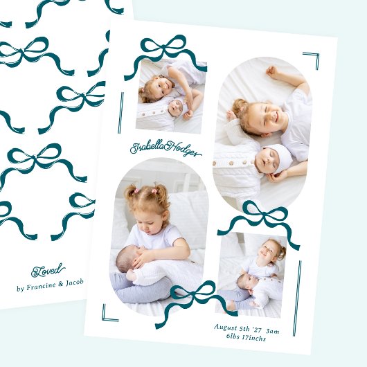 blue bows collage 4フォト写真photo boyベビー 案内状