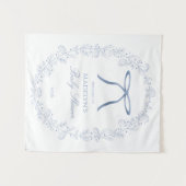 Blue Bows & Flowers Baby Shower Welcome Sign タペストリー (正面(横))