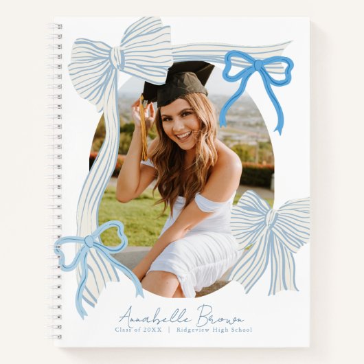 Blue Bows Photo Graduation Guest Book ノートブック (正面)