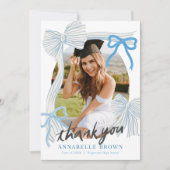 Blue Bows Photo Graduation Thank You Card 招待状 (正面)