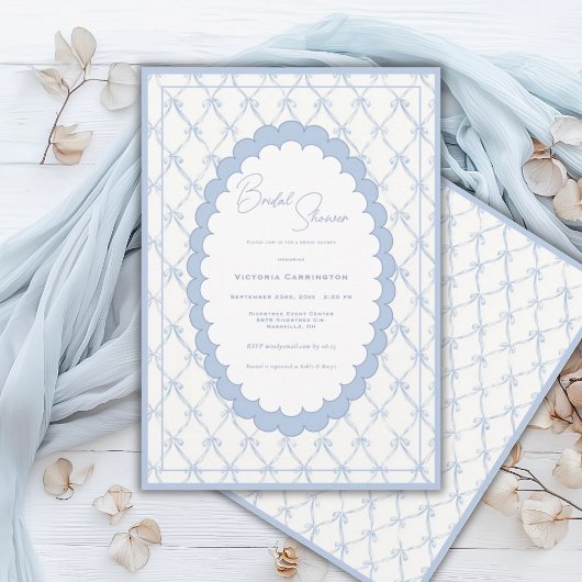 Blue Bows Vintage Bridal Shower Invitation 招待状